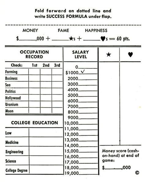 Printable Careers Game Score Sheet
